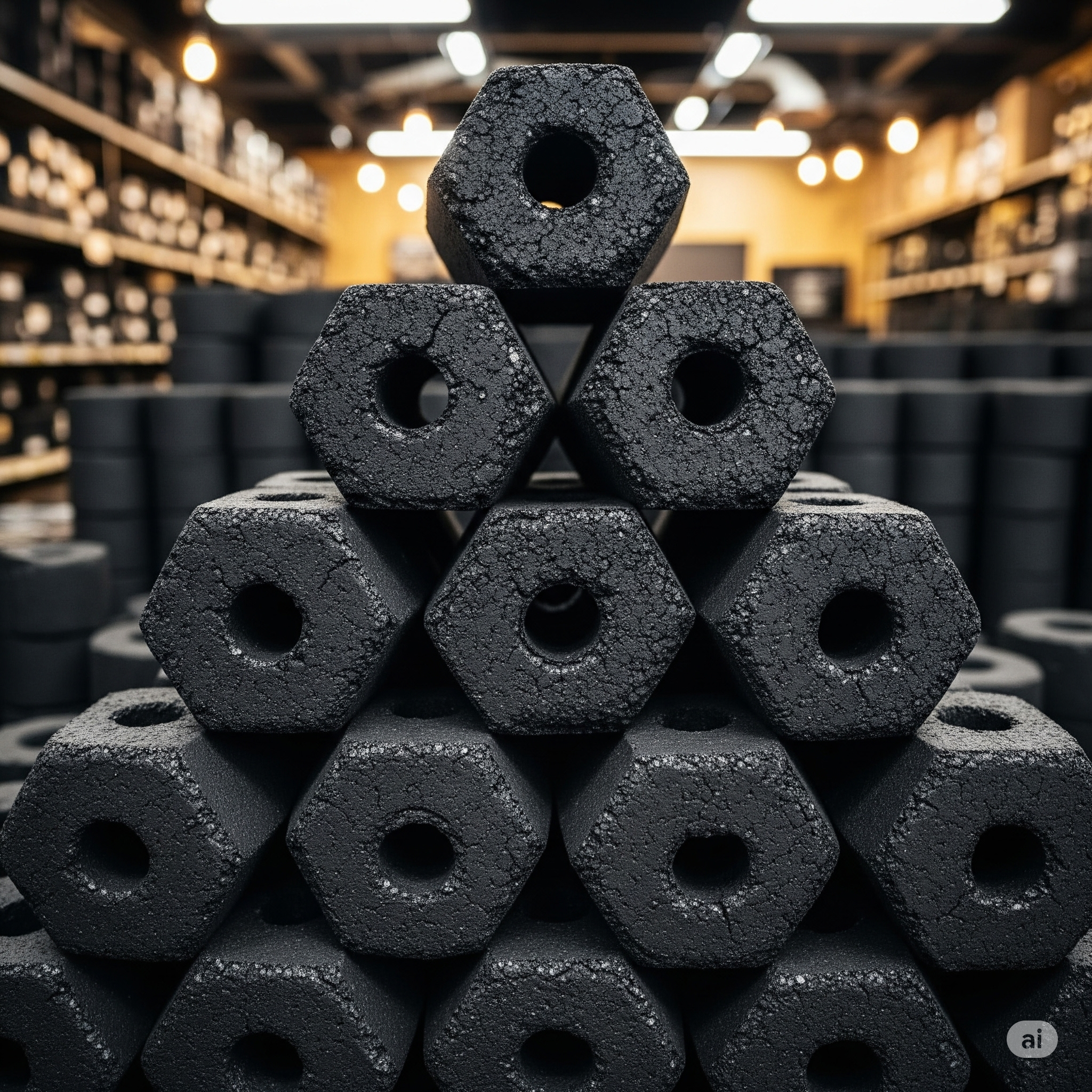 Foto produk briket arang kelapa berbentuk heksagonal